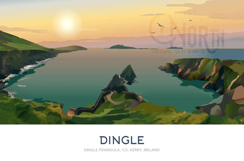 Dingle Peninsula, Art Print Travel Poster, Co. Kerry, Ireland, Wedding gift, Christmas Gift