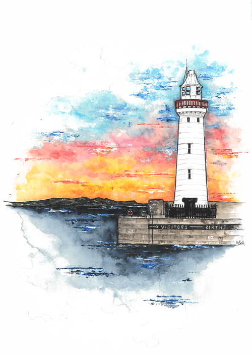 Lighthouse at Sunset, Donaghadee - A4 Print