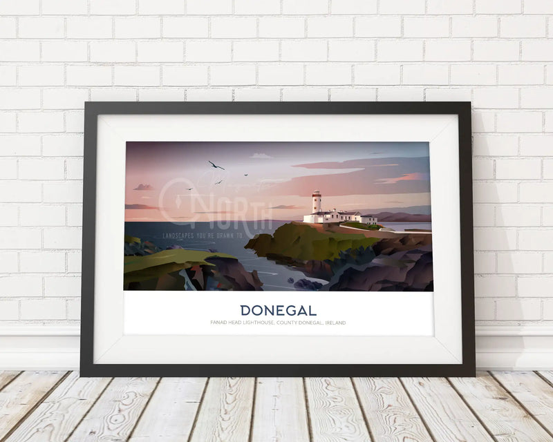 Donegal Fanad Head Lighthouse, Art Print Travel Poster, County Donegal, Ireland, Travel Print, Wedding gift, Christmas Gift