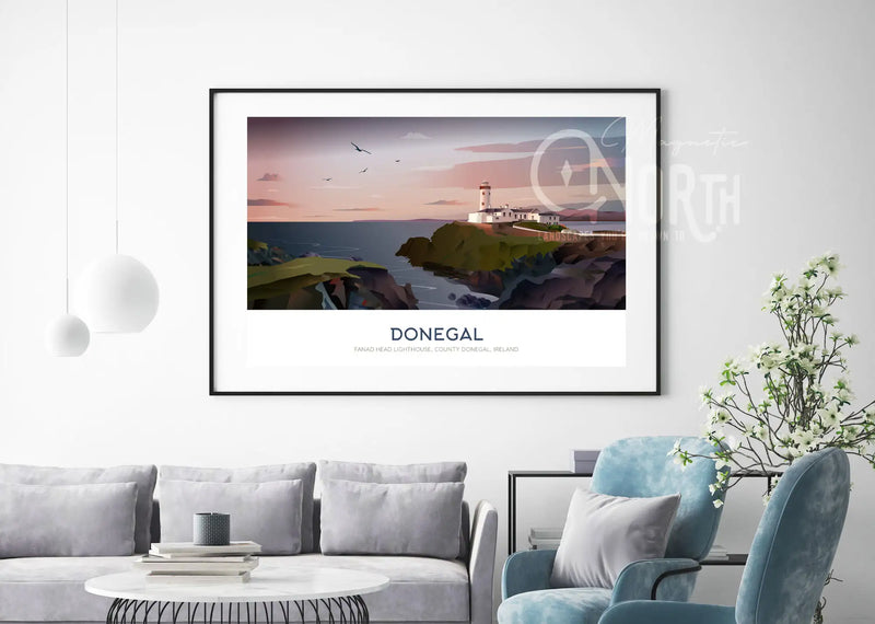 Donegal Fanad Head Lighthouse, Art Print Travel Poster, County Donegal, Ireland, Travel Print, Wedding gift, Christmas Gift