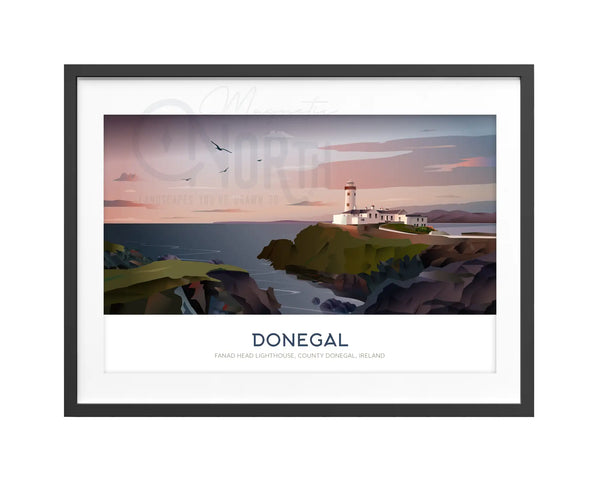 Donegal Fanad Head Lighthouse, Art Print Travel Poster, County Donegal, Ireland, Travel Print, Wedding gift, Christmas Gift