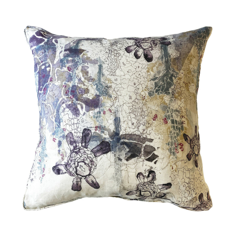 Luxury Irish Linen 50cm Airmid Purple & Cream Vibrant Square Cushion