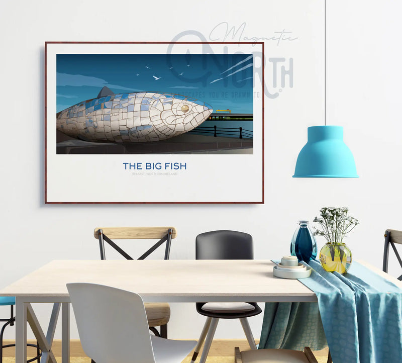 The Big Fish, Art Print Travel Poster, Belfast, Northern Ireland, Ireland, Travel Print, House, Wedding Gift, Christmas Gift, landscapes