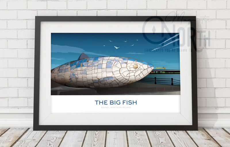 The Big Fish, Art Print Travel Poster, Belfast, Northern Ireland, Ireland, Travel Print, House, Wedding Gift, Christmas Gift, landscapes