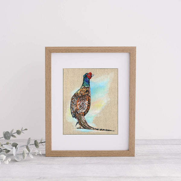 Pheasant On Linen Fine Art Print