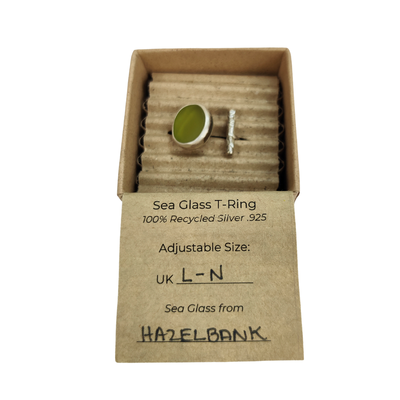 Moss Green Handcrafted Sea Glass Ring Size L-N – Seaglass from Hazelbank Beach – Eco-Friendly Jewellery