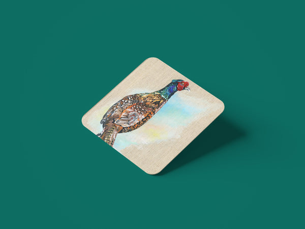 Pheasant on Linen Coaster