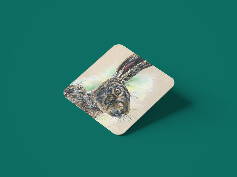 Hare on Linen Coaster