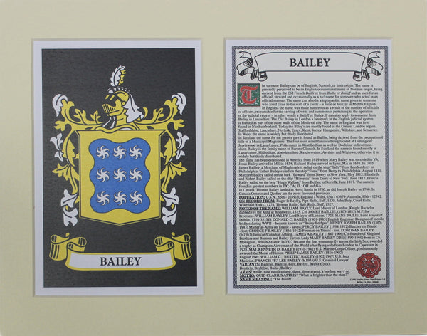 Bailey - Irish Surname Coat of Arms Family Crest Heraldry