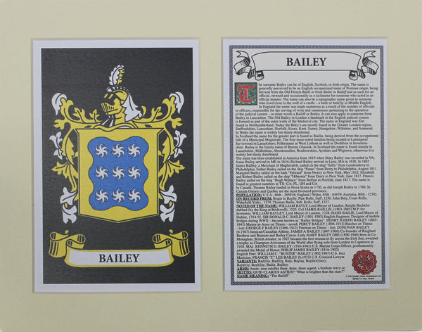 Bailey - Irish American Surname Coat of Arms Family Crest Heraldry