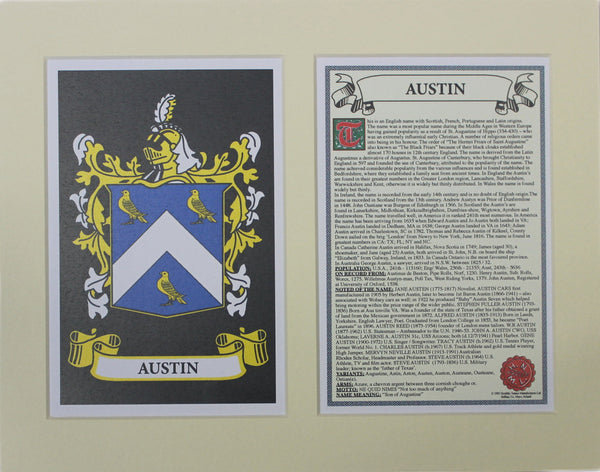 Austin - Irish American Surname Coat of Arms Family Crest Heraldry