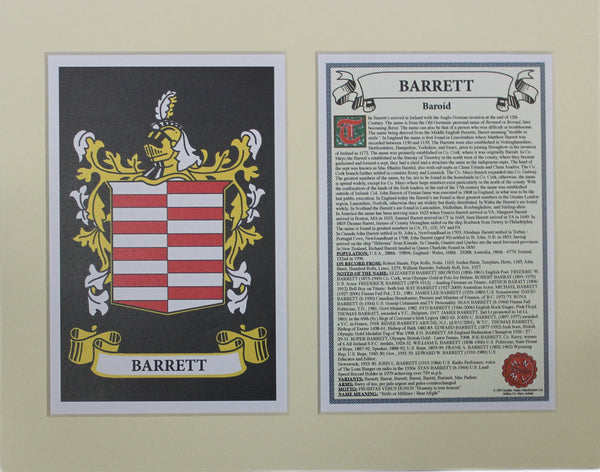 Barrett - Irish Surname Coat of Arms Heraldry