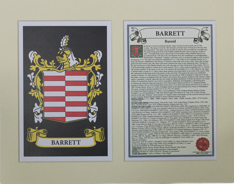 Barrett - Irish Surname Heraldry