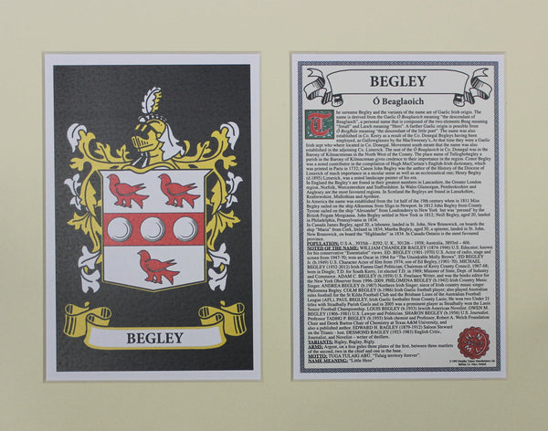 Begley - Irish American Surname Coat of Arms Heraldry