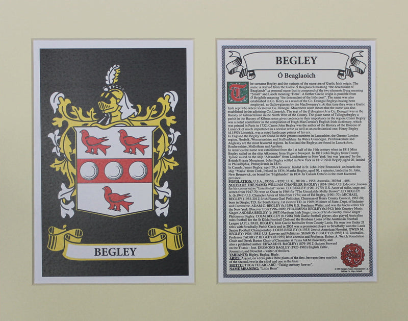 Begley - Irish Surname Coat of Arms Family Crest Heraldry