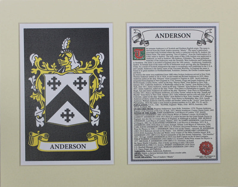 Anderson - Irish American Surname Coat of Arms Heraldry