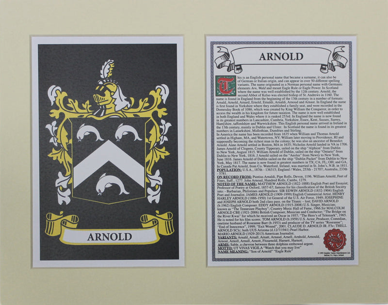 Arnold - Irish Surname Coat of Arms Family Crest Heraldry