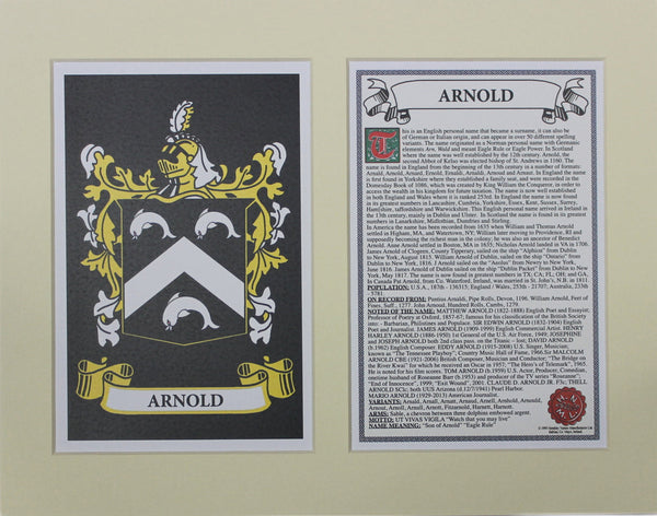 Arnold - Irish American Surname Coat of Arms Family Crest Heraldry