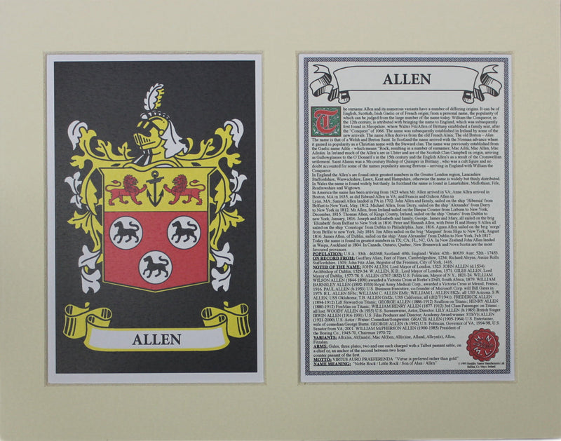 Allen - Irish American Surname Heraldry