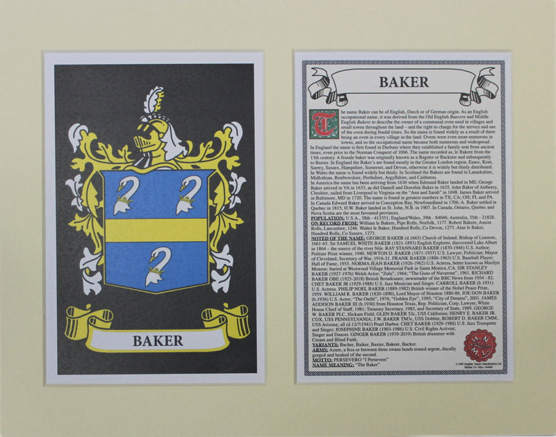 Baker - Irish Surname Coat of Arms Family Crest Heraldry