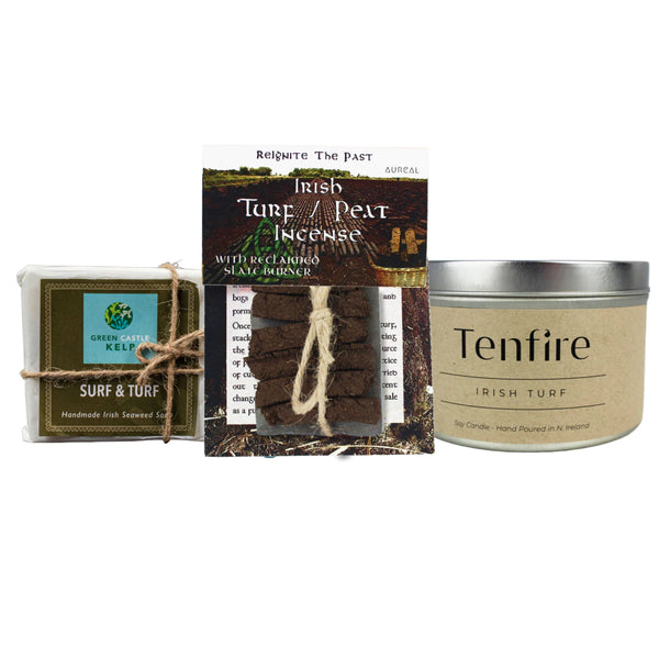 Irish Turf Peat Gift Set Bundle: Incense, Candle, and Peat Moss Soap