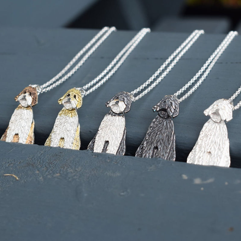 Labradoodle pendants, Labradoodle necklaces, Labradoodle jewellery, gift for Labradoodle parent, Labradoodle lover gift, silver Labradoodle, gold Labradoodle