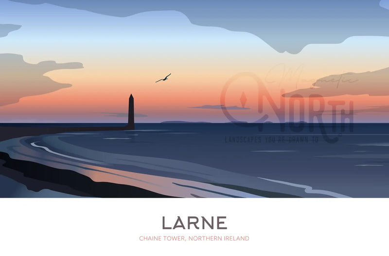 Larne, Art Print Travel Poster, Antrim Coast, Northern Ireland, Ireland, Travel Print, Wedding gift, Christmas Gift, landscapes