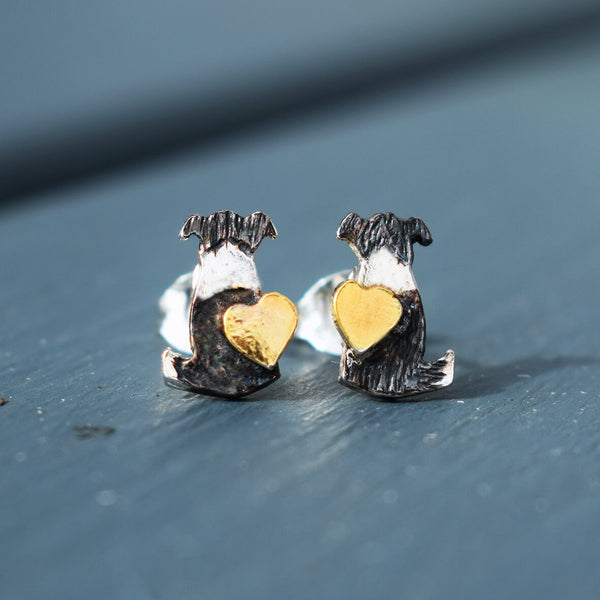 border collie earrings, silver dog earrings, sheepdog earrings, border collie jewellery, border collie present for woman