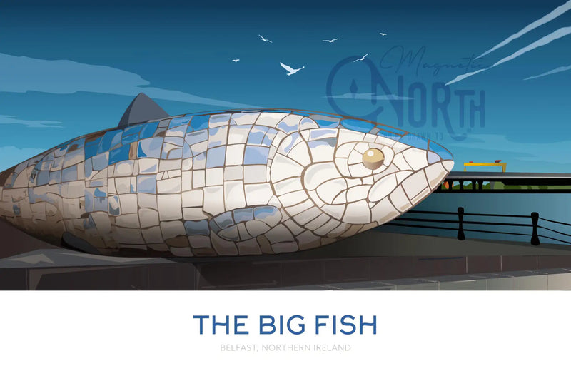 The Big Fish, Art Print Travel Poster, Belfast, Northern Ireland, Ireland, Travel Print, House, Wedding Gift, Christmas Gift, landscapes