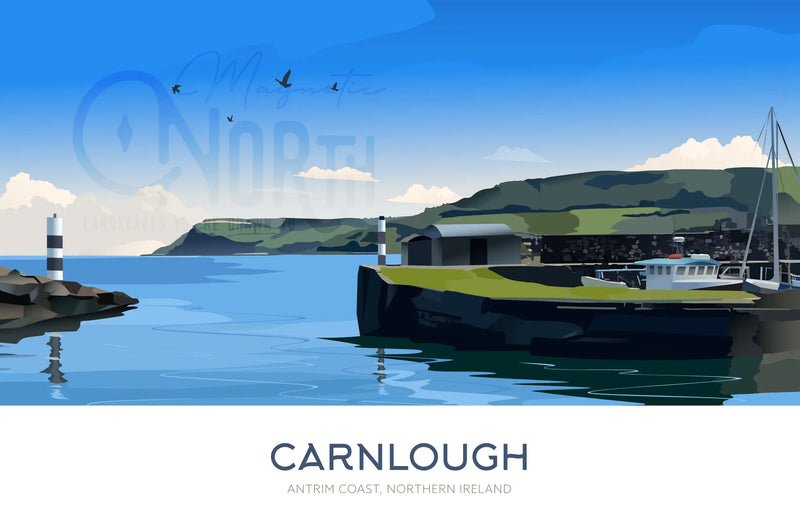 Carnlough, Antrim Coast, Art Print Travel Poster, Belfast, Northern Ireland, Print, Wedding gift, Christmas Gift, landscapes