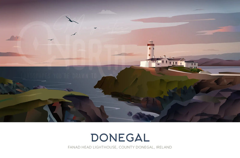 Donegal Fanad Head Lighthouse, Art Print Travel Poster, County Donegal, Ireland, Travel Print, Wedding gift, Christmas Gift