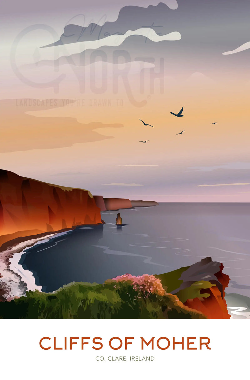 Cliffs of Moher, Art Print Travel Poster, Co. Clare Ireland, Ireland, Travel Print, Wedding gift, Christmas Gift