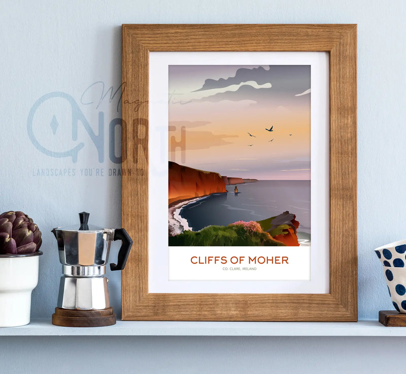 Cliffs of Moher, Art Print Travel Poster, Co. Clare Ireland, Ireland, Travel Print, Wedding gift, Christmas Gift