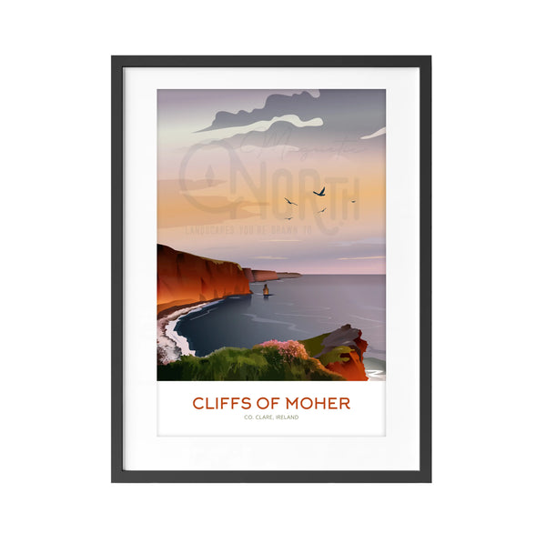 Cliffs of Moher, Art Print Travel Poster, Co. Clare Ireland, Ireland, Travel Print, Wedding gift, Christmas Gift