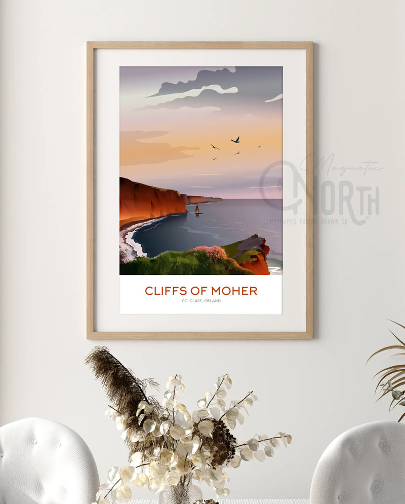 Cliffs of Moher, Art Print Travel Poster, Co. Clare Ireland, Ireland, Travel Print, Wedding gift, Christmas Gift