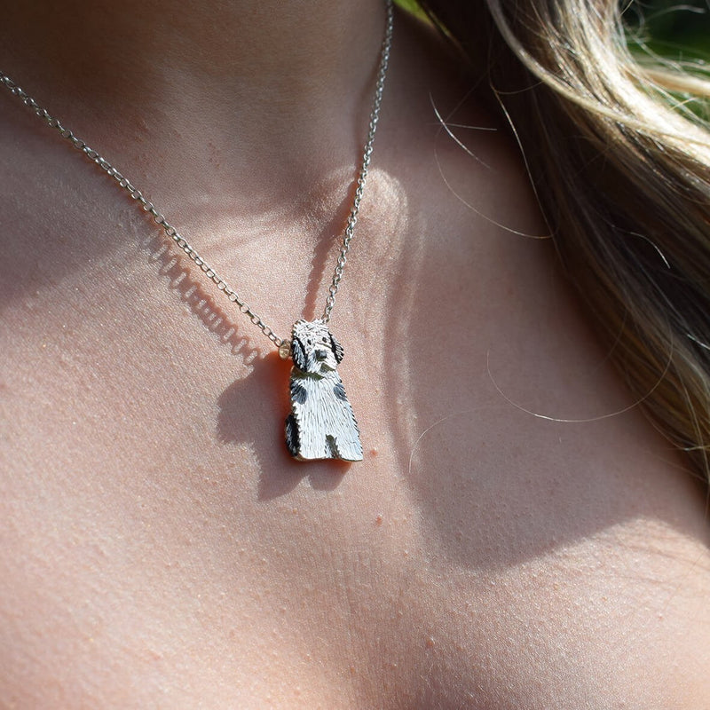 old english sheepdog necklace, old english sheepdog jewellery, old english sheepdog gift for woman, old english sheepdog gift ideas, old english sheepdog present for her, silver dog necklace, old english sheepdog memorial, dog loss jewellery, rainbow road jewellery