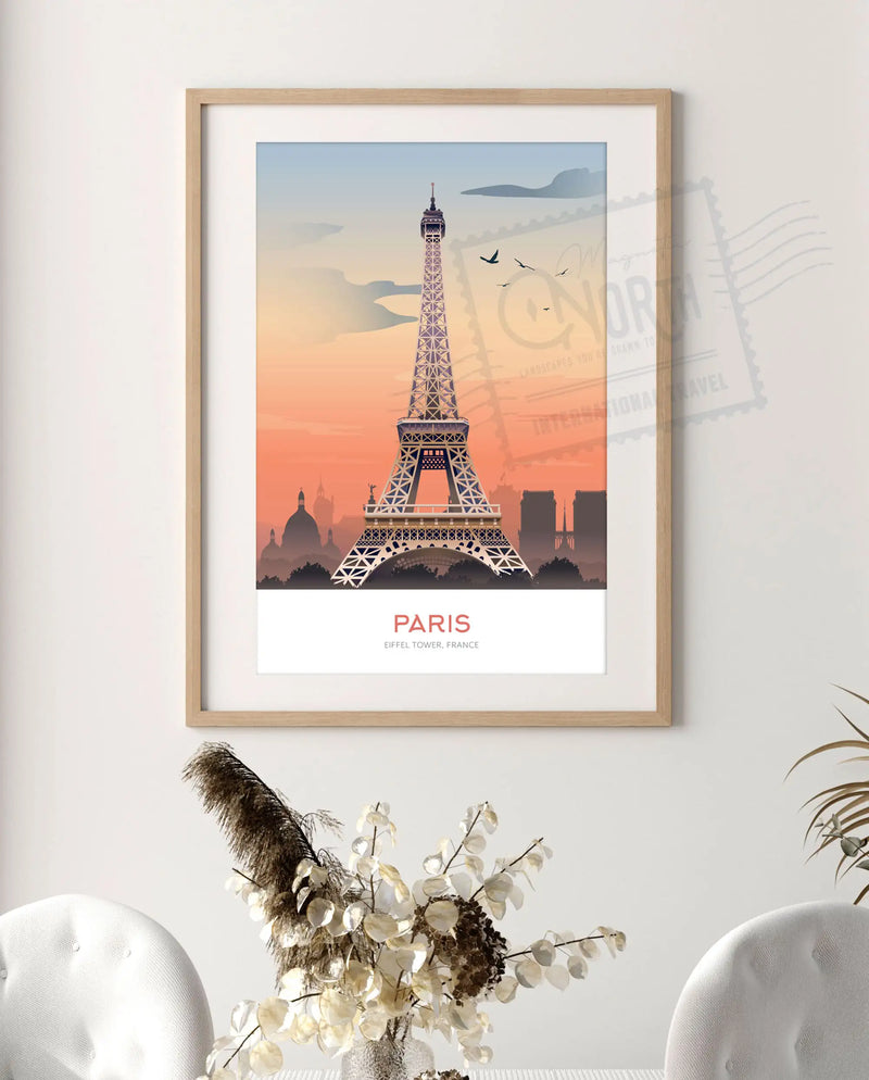 Eiffel Tower, Art Print Travel Poster, Paris France, Christmas Gift, Wedding Gift, Gift