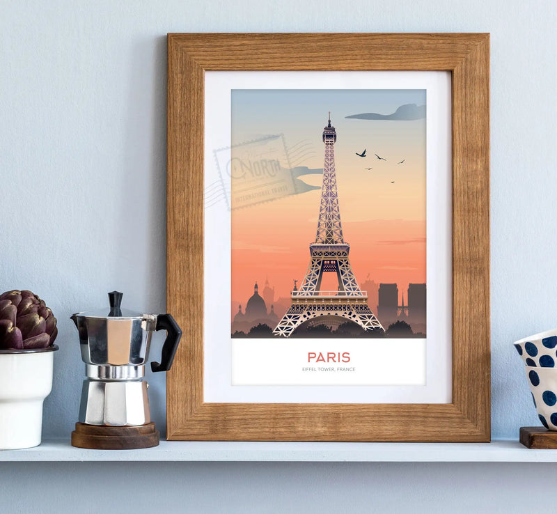 Eiffel Tower, Art Print Travel Poster, Paris France, Christmas Gift, Wedding Gift, Gift