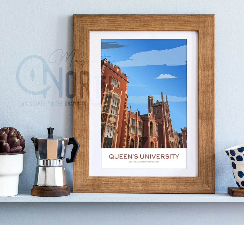 Queen's University Belfast, Art Print Travel Poster, Northern Ireland, Ireland, Travel Print, Wedding gift, Christmas Gift, landscapes