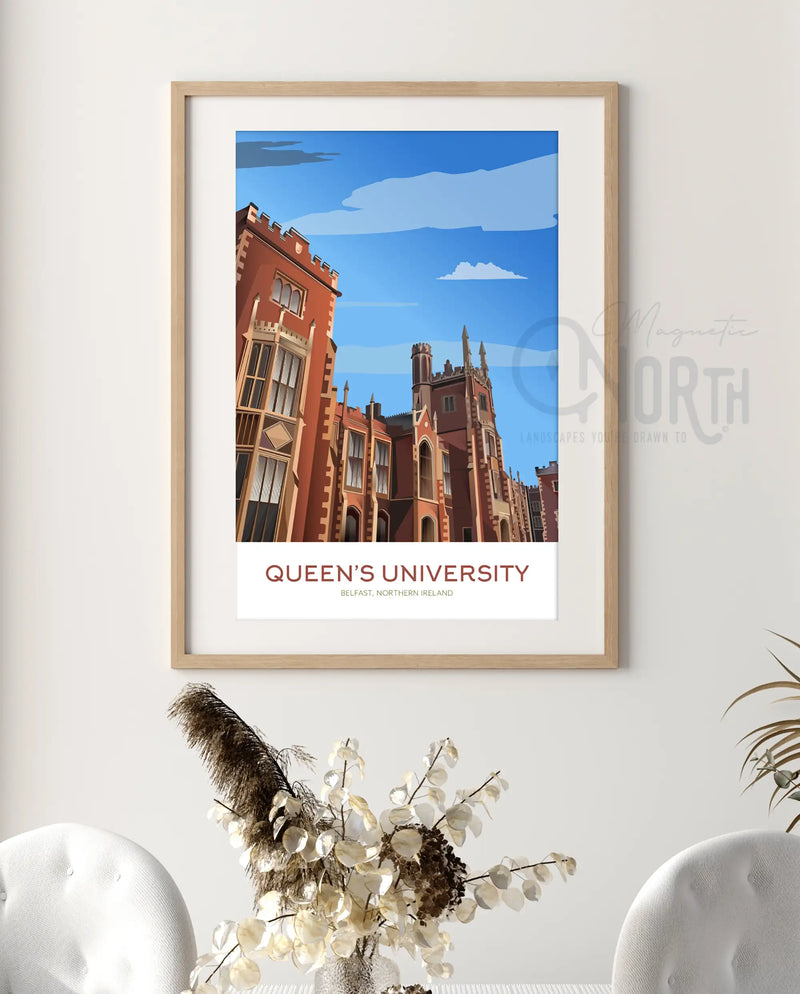 Queen's University Belfast, Art Print Travel Poster, Northern Ireland, Ireland, Travel Print, Wedding gift, Christmas Gift, landscapes