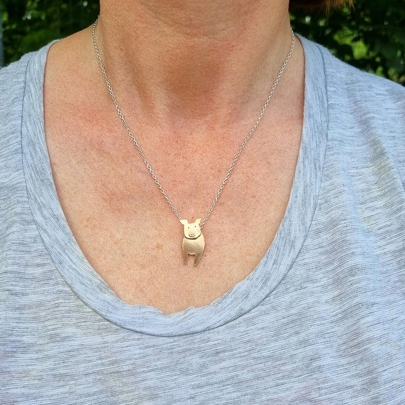 gold pig necklace, rose gold pig, pink pig necklace, pig jewellery