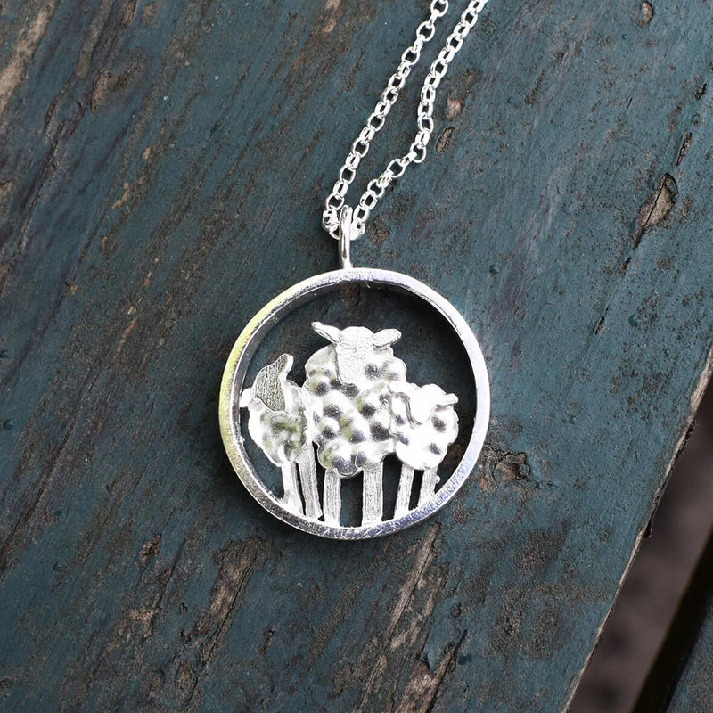 3 sheep necklace, flock of sheep necklace, flock of sheep gift, welsh sheep jewellery, silver sheep jewellery, quality sheep gifts, sheep present for girlfriend, sheep birthday present for wife, silver sheep, farm sheep gift, farmers wife gift