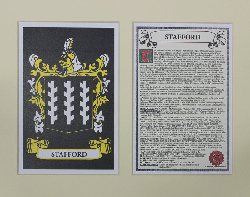 Stafford - Irish Surname Coat of Arms Family Crest Heraldry