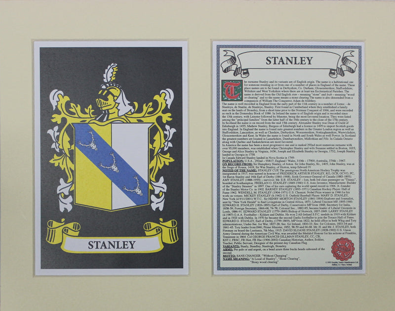 Stanley - Irish Surname Coat of Arms Family Crest Heraldry