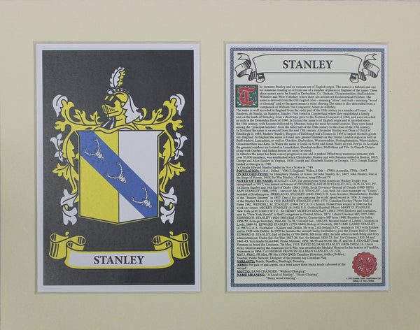 Stanley - Irish American Surname Coat of Arms Family Crest Heraldry