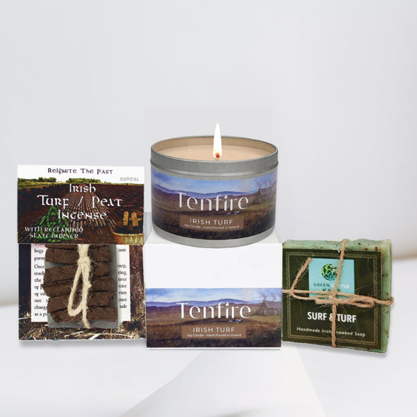 Irish Turf Peat Gift Set Bundle: Incense, Candle, and Peat Moss Soap