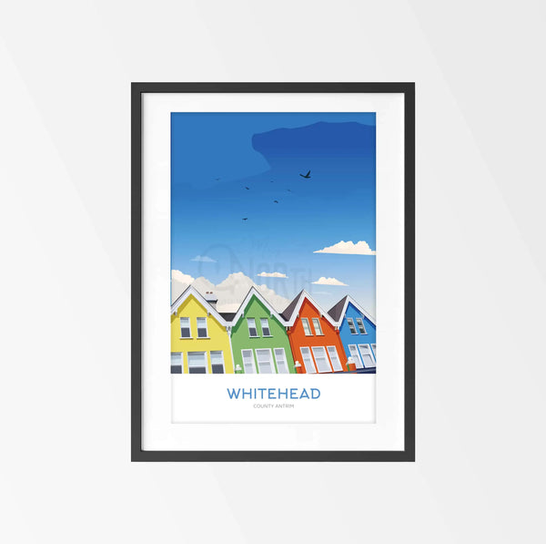 Whitehead, Print, coloured, houses, digital print, travel print, County Antrim