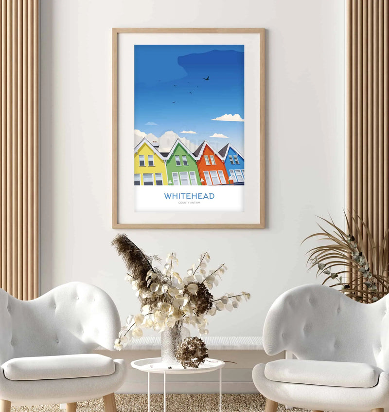 Whitehead, Print, coloured, houses, digital print, travel print, County Antrim