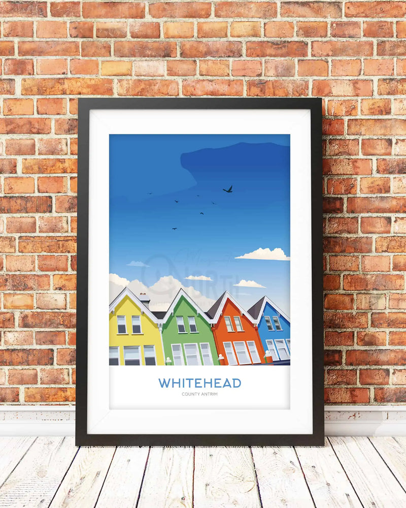 Whitehead, Print, coloured, houses, digital print, travel print, County Antrim