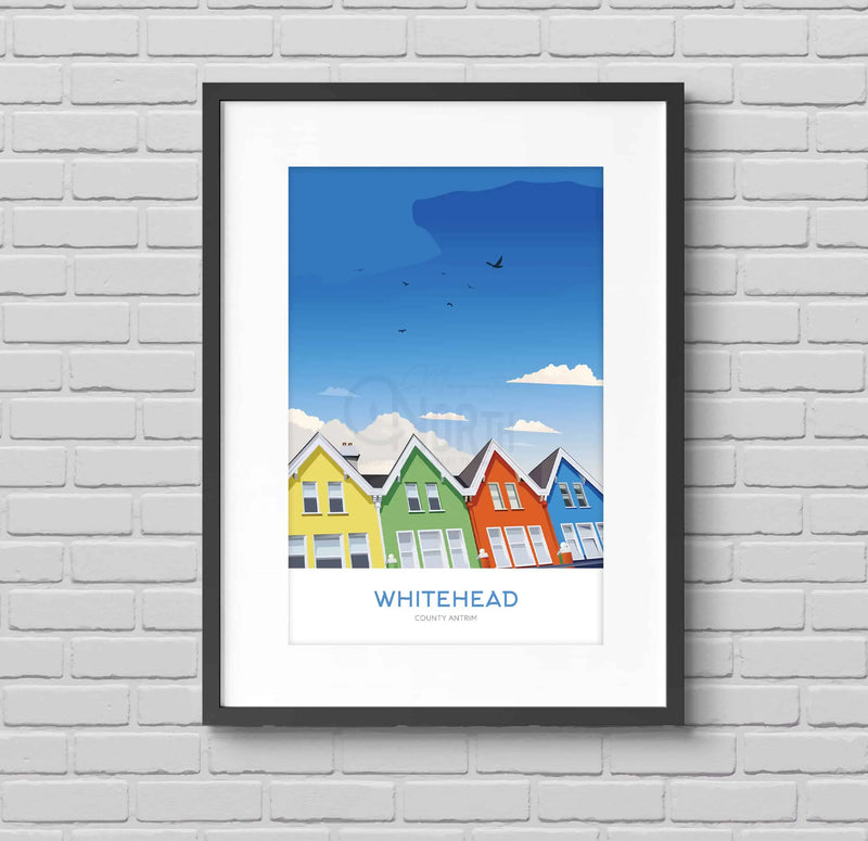 Whitehead, Print, coloured, houses, digital print, travel print, County Antrim